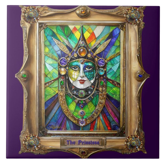 Mardi Gras Realm Portraits - The Priestess Ceramic Tile (Front)
