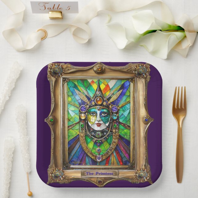 Mardi Gras Realm Portraits - The Priestess Paper Plates (Wedding)