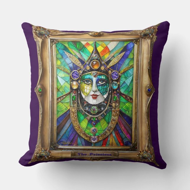 Mardi Gras Realm Portraits - The Priestess Throw Pillow (Front)