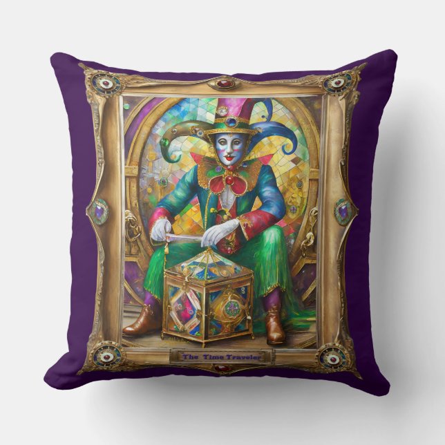 Mardi Gras Realm Portraits - The Time Traveler Throw Pillow (Front)