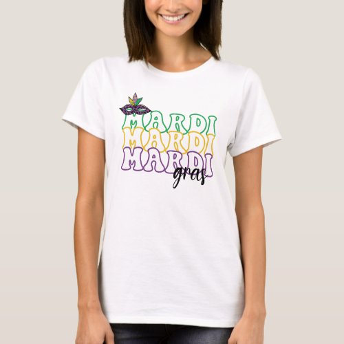 Mardi Gras repeating text colorful graphic mask T_Shirt