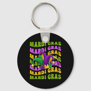 Mardi Gras Retro Groovy Jester Hat New Orleans Car Keychain