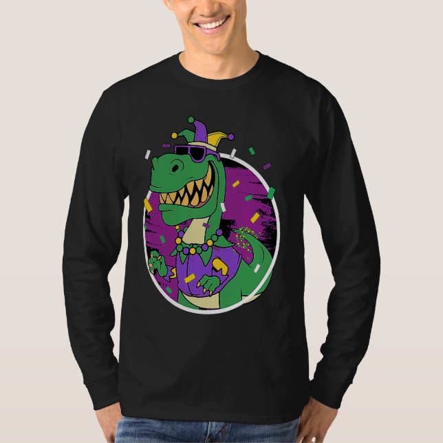 Mardi Gras Rex Dinosaur Dino Mardi Gras Bead Costu T-Shirt (Front)