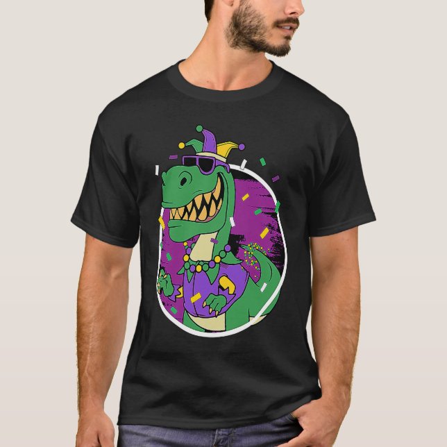 Mardi Gras Rex Dinosaur Dino Mardi Gras Bead Costu T-Shirt (Front)