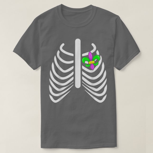 Mardi Gras Rib Heart Skeleton Rib Carnival Masquer T-Shirt (Design Front)