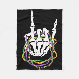 Mardi Gras Rocker Skeleton Rock Hand Bones Music L Fleece Blanket