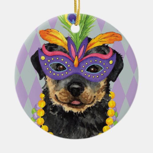 Mardi Gras Rottweiler Ceramic Ornament