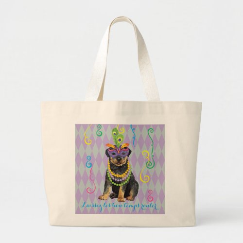 Mardi Gras Rottweiler Large Tote Bag