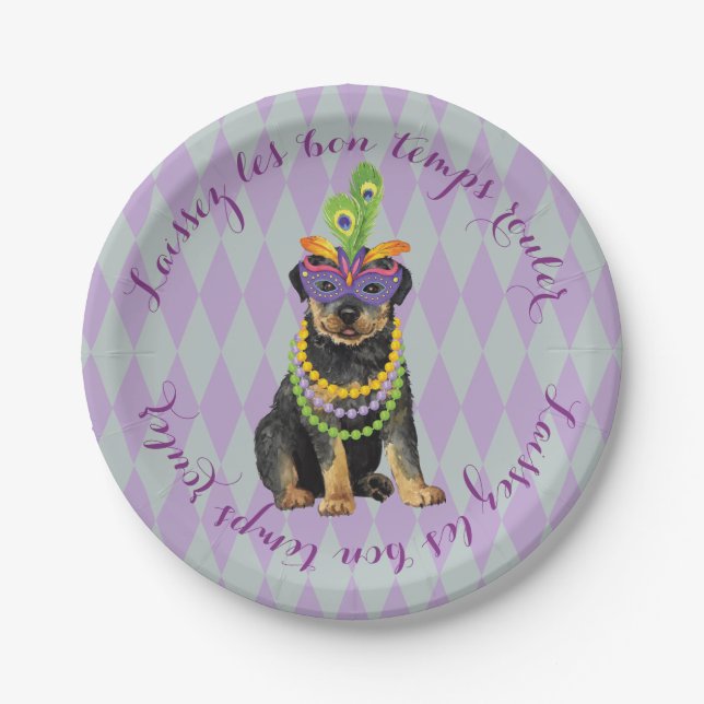 Mardi Gras Rottweiler Paper Plates (Front)