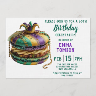 Mardi Gras Royal Macaron Birthday Invitation