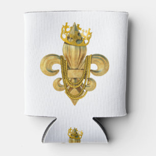 Mardi Gras Royalty Fleur de Lis Symbol with Beads Can Cooler