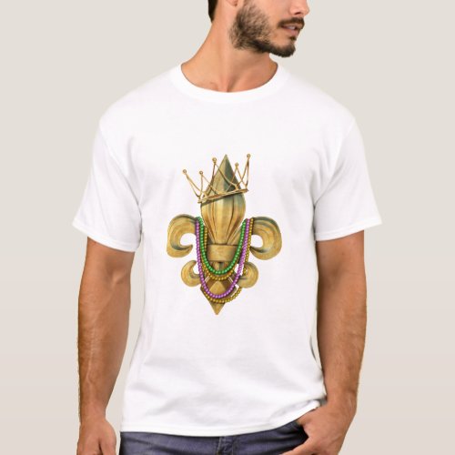 Mardi Gras Royalty Fleur de Lis Symbol with Beads T_Shirt