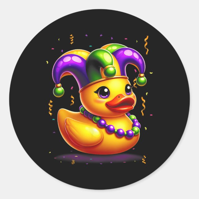 Mardi Gras Rubber Duck New Orlean Carnival Festiva Classic Round Sticker (Front)