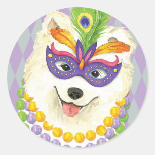 Mardi Gras Samoyed Classic Round Sticker