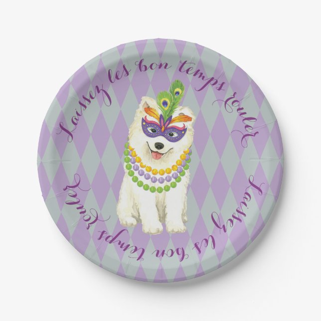 Mardi Gras Samoyed Paper Plates (Front)