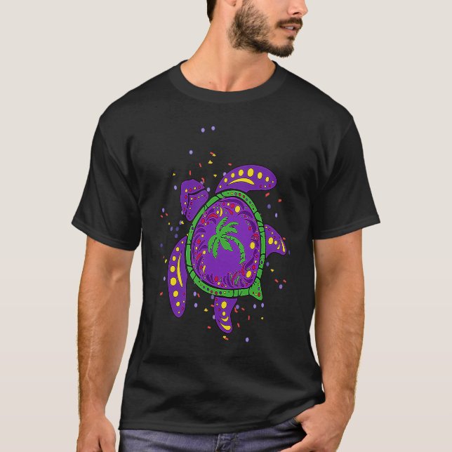 Mardi Gras Seashell Turtle T-Shirt (Front)