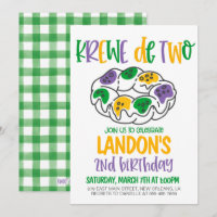 Mardi Gras Second Birthday Invitation