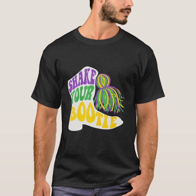 Mardi Gras Shake Your Bootie Majorette Boots T-Shirt (Front)