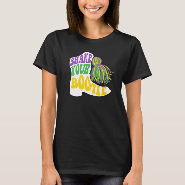 Mardi Gras Shake Your Bootie Majorette Boots T-Shirt (Front)