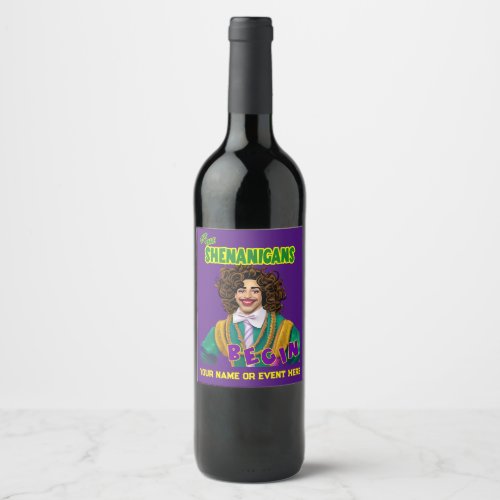 Mardi Gras Shenanigans Full Curly Hair King Wine Label
