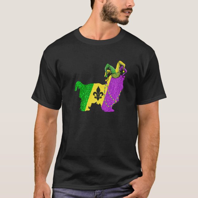 Mardi Gras Shih Tzu Dog Mardi Gras Hat Beads T-Shirt (Front)