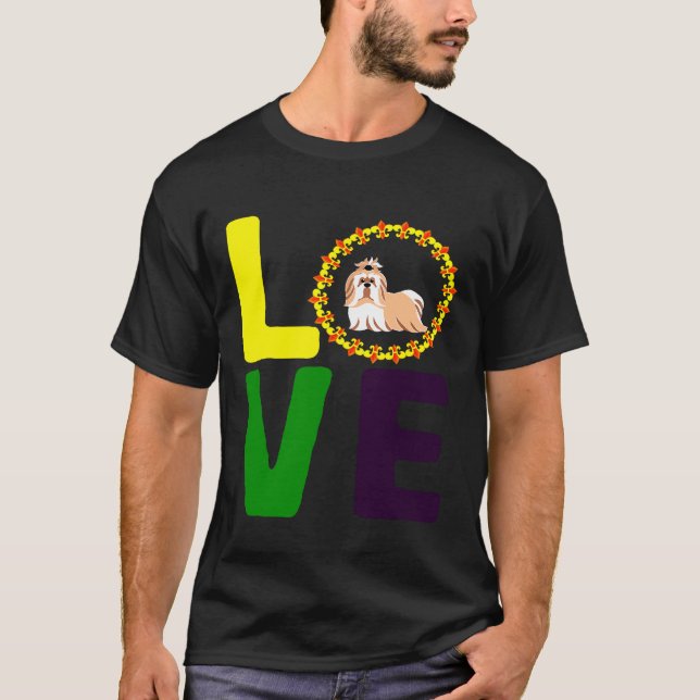 Mardi Gras Shih Tzu Dog Mom Dad Love Fleur De Lis  T-Shirt (Front)