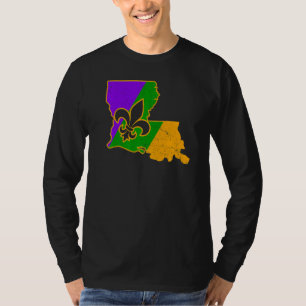 Mardi Gras Shirt Fleur De Lis Louisiana Map New Or