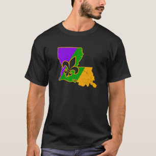 Mardi Gras Shirt Fleur De Lis Louisiana Map New Or