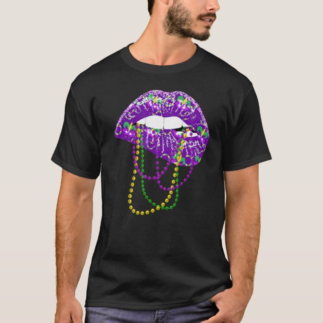 Mardi Gras Shirt For Women Lips Queen Carnival Cos (Front)