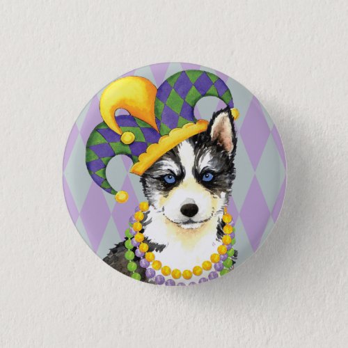 Mardi Gras Siberian Husky Button