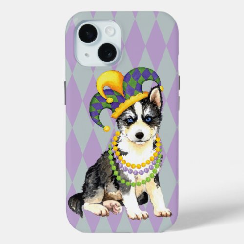 Mardi Gras Siberian Husky iPhone 15 Case