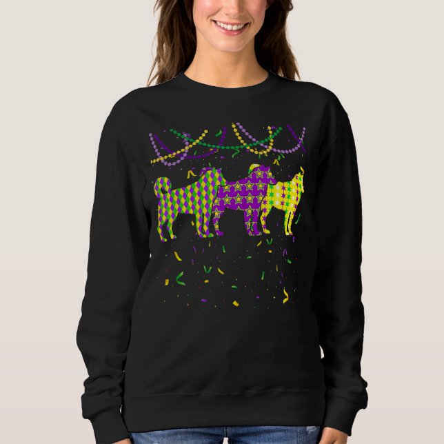 Mardi Gras Siberian Husky Dog Festival Puppy Dog L Sweatshirt (Front)