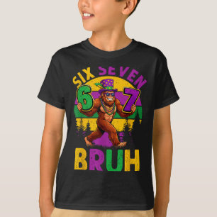 Mardi Gras Six Seven 6 7 Bruh Meme Bigfoot Sasquat T-Shirt
