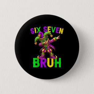 Mardi Gras Six Seven Bruh Dab Jester 6 7 Meme Fat  Button