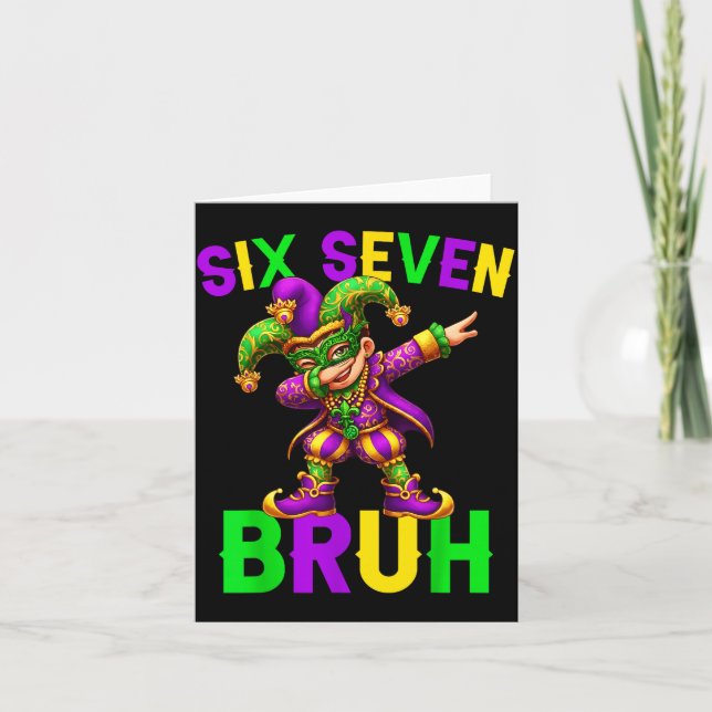 Mardi Gras Six Seven Bruh Dab Jester 6 7 Meme Fat  Card (Front)