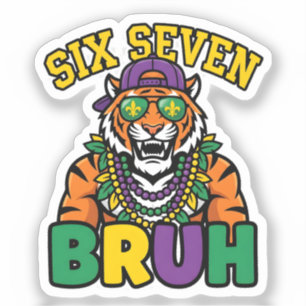 Mardi Gras Six Seven Bruh Flamingo 6 7 Meme  Sticker