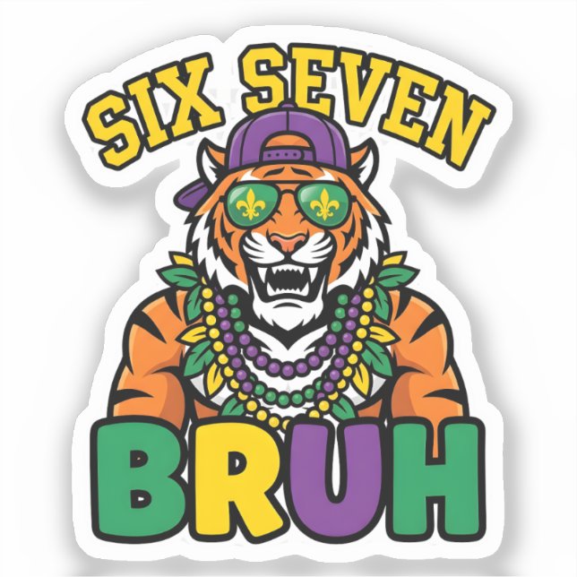 Mardi Gras Six Seven Bruh Flamingo 6 7 Meme  Sticker (Front)
