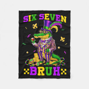 Mardi Gras Six Seven Bruh Illustration Fleece Blanket
