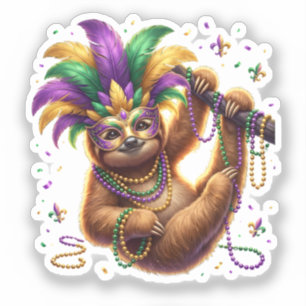 Mardi Gras Six Seven Bruh  Sloth 6 7 Meme  Sticker