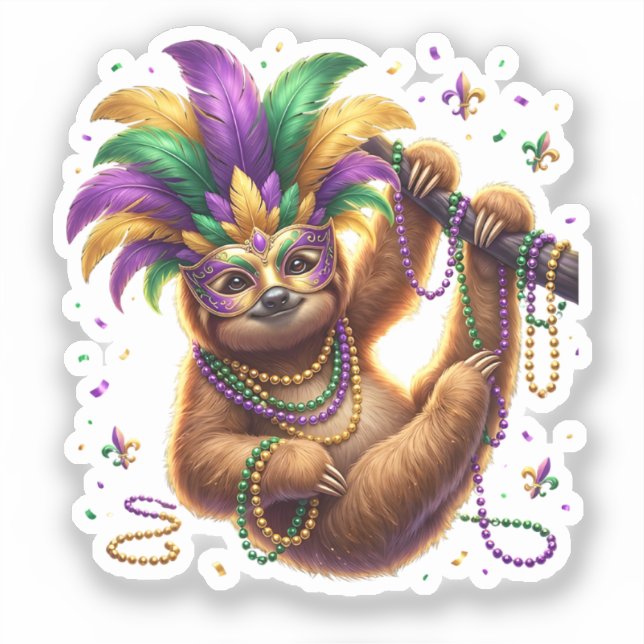 Mardi Gras Six Seven Bruh  Sloth 6 7 Meme  Sticker (Front)