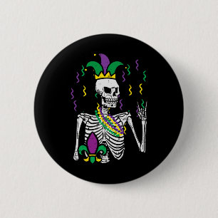 Mardi Gras Skeleton Rock Hand Funny Tee Rocker Men Button