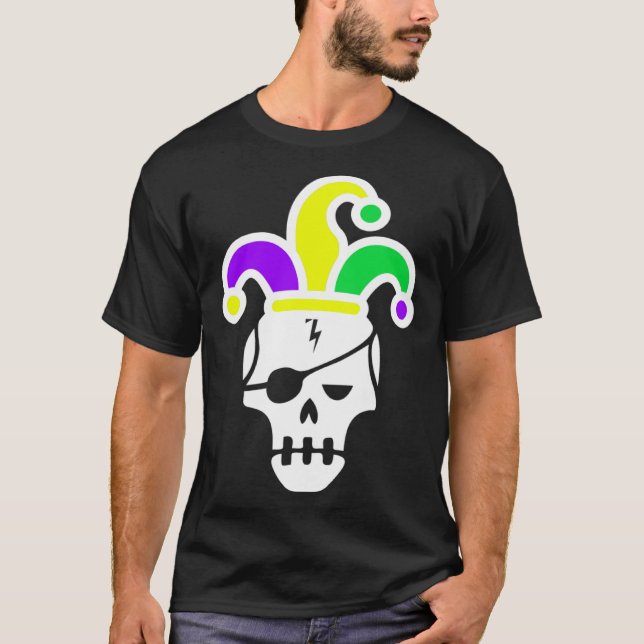 Mardi Gras Skull Jester Hat Carnival Mexican Parad T-Shirt (Front)