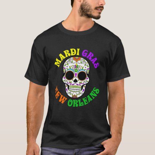 Mardi Gras Skull Jester Hat  Parade Costume T_Shirt