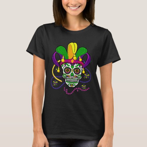 Mardi Gras Skull Jester Hat Parade Party Halloween T_Shirt