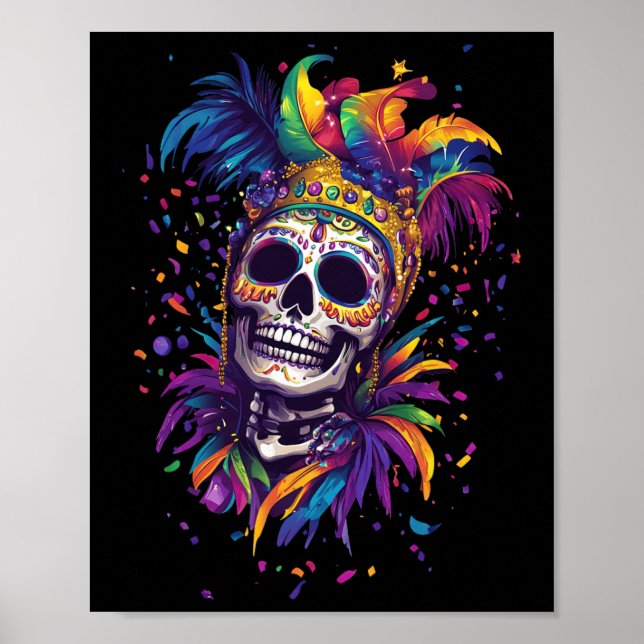 Mardi Gras Skull Skeleton  Poster (Front)