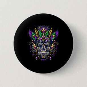 Mardi Gras Skull Top Hat New Orleans Witch Doctor Button