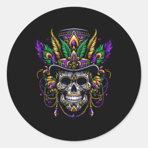 Mardi Gras Skull Top Hat New Orleans Witch Doctor  Classic Round Sticker