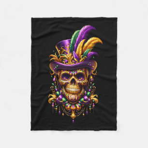 Mardi Gras Skull Top Hat New Orleans Witch Doctor Fleece Blanket
