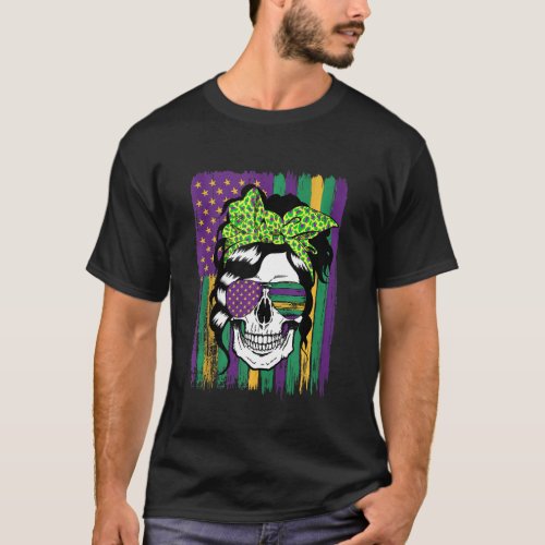 Mardi Gras Skull Women Headband Glasses Carnival T_Shirt
