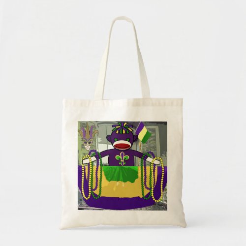 Mardi Gras Sock Monkey Tote Bag